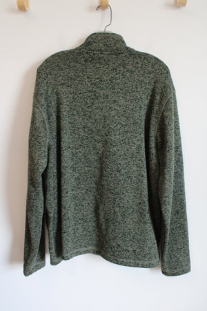 Eddie Bauer Green Fleece Lined 1/4 Button Pullover Sweatshirt | L