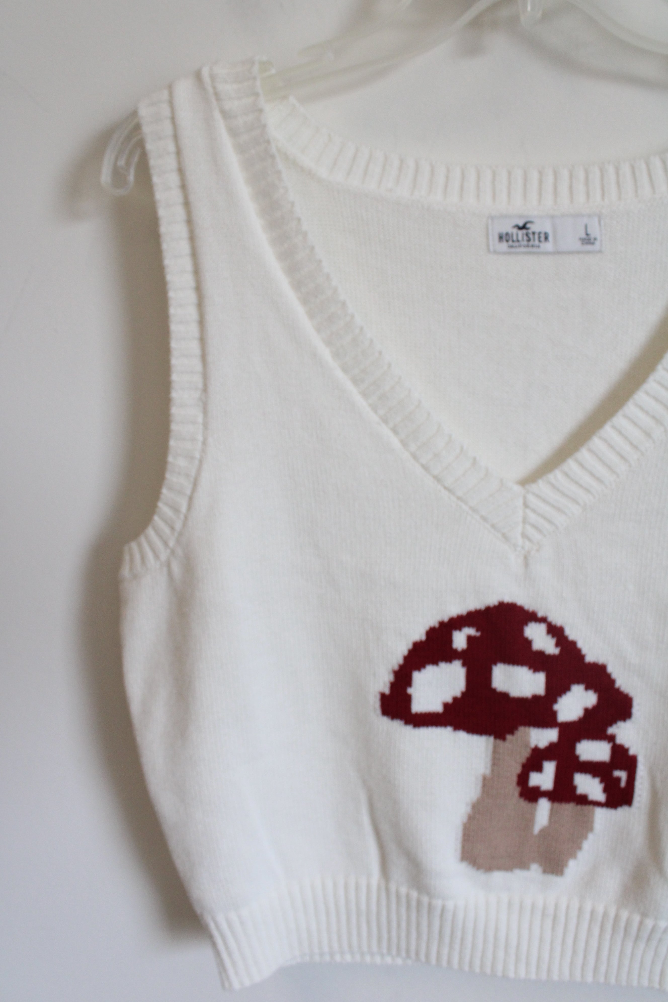 Hollister White Mushroom Knit Sweater Vest | L