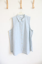 J.Jill Light Blue & White Gingham Button Down Sleeveless Top | XL