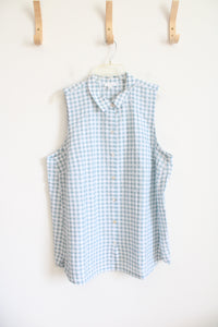 J.Jill Light Blue & White Gingham Button Down Sleeveless Top | XL