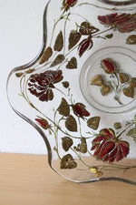 Goofus Glass Red & Gold Floral Ruffled Edged Bowl