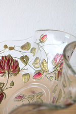 Goofus Glass Red & Gold Floral Ruffled Edged Bowl