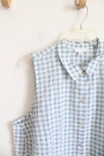 J.Jill Light Blue & White Gingham Button Down Sleeveless Top | XL