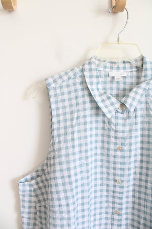 J.Jill Light Blue & White Gingham Button Down Sleeveless Top | XL