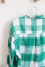 American Eagle Green & White Plaid Cropped Flannel | S