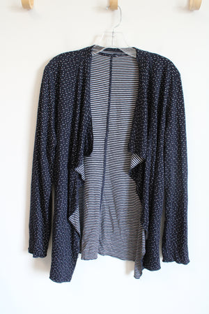 Navy Blue Spotted & Striped Reversable Cardigan | M