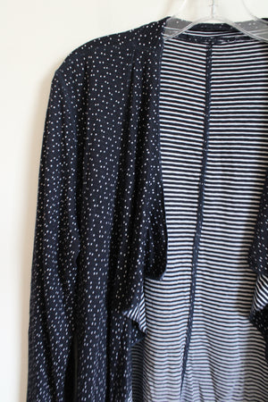 Navy Blue Spotted & Striped Reversable Cardigan | M