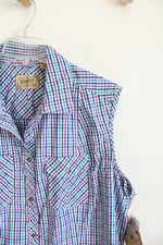NEW Schmidt Blue & Purple Gingham Button Down Collared Sleeveless Top | 2X