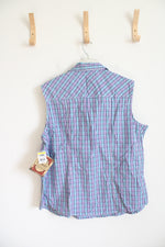 NEW Schmidt Blue & Purple Gingham Button Down Collared Sleeveless Top | 2X