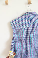 NEW Schmidt Blue & Purple Gingham Button Down Collared Sleeveless Top | 2X