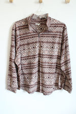 Maurices Brown Aztec Print Fleece 1/4 Zip Pullover Sweatshirt | 3X