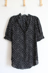 Ann Taylor Black & White Floral Ruffled Blouse | M