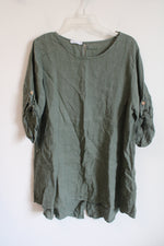 Made In Italy Olive Green Linen Tunic Top | L