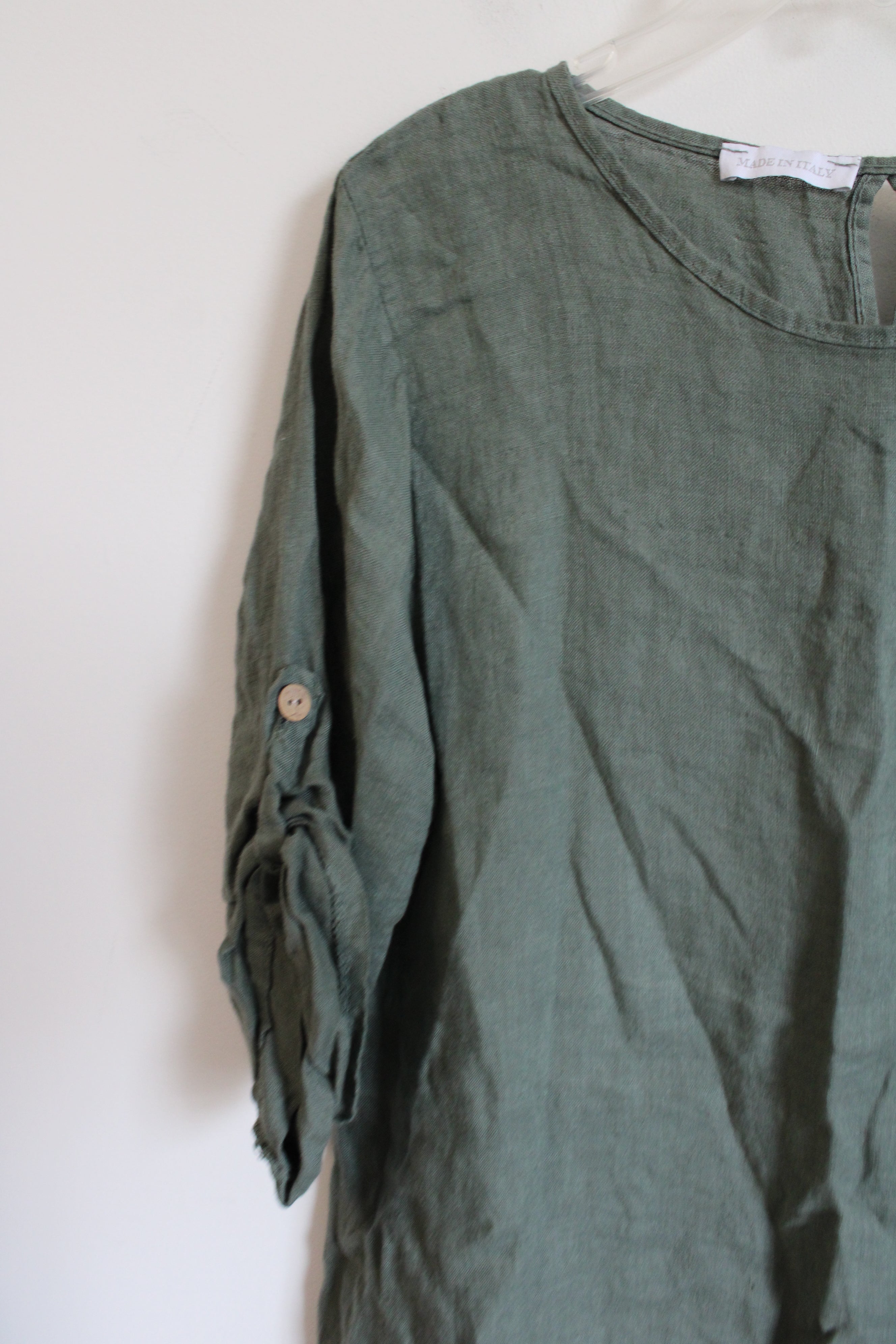 Made In Italy Olive Green Linen Tunic Top | L