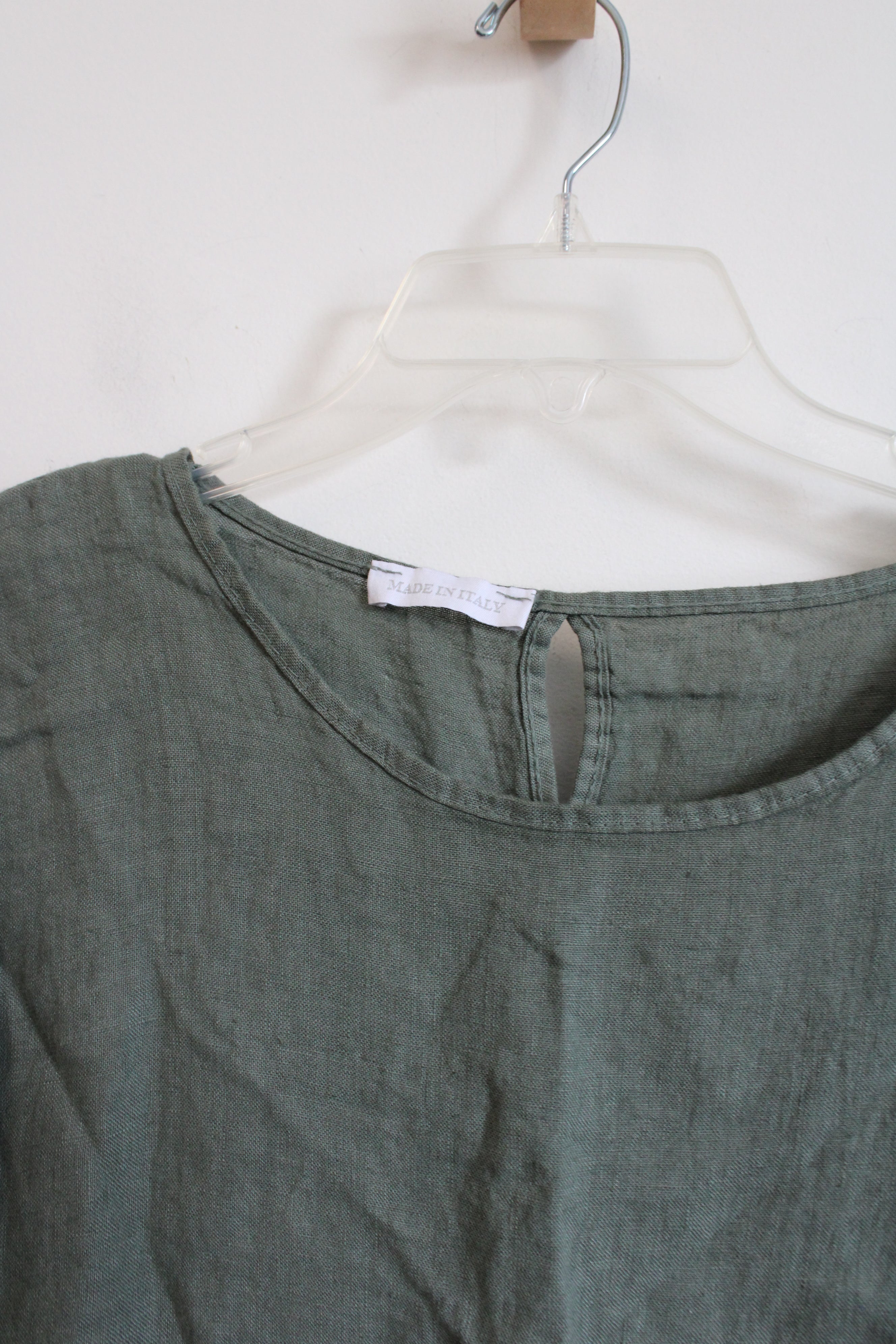 Made In Italy Olive Green Linen Tunic Top | L