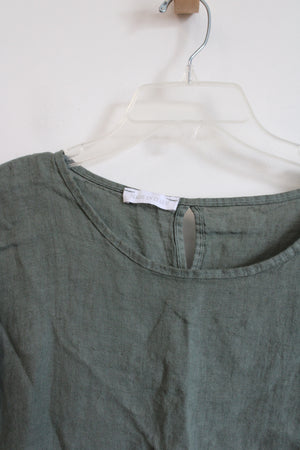 Made In Italy Olive Green Linen Tunic Top | L