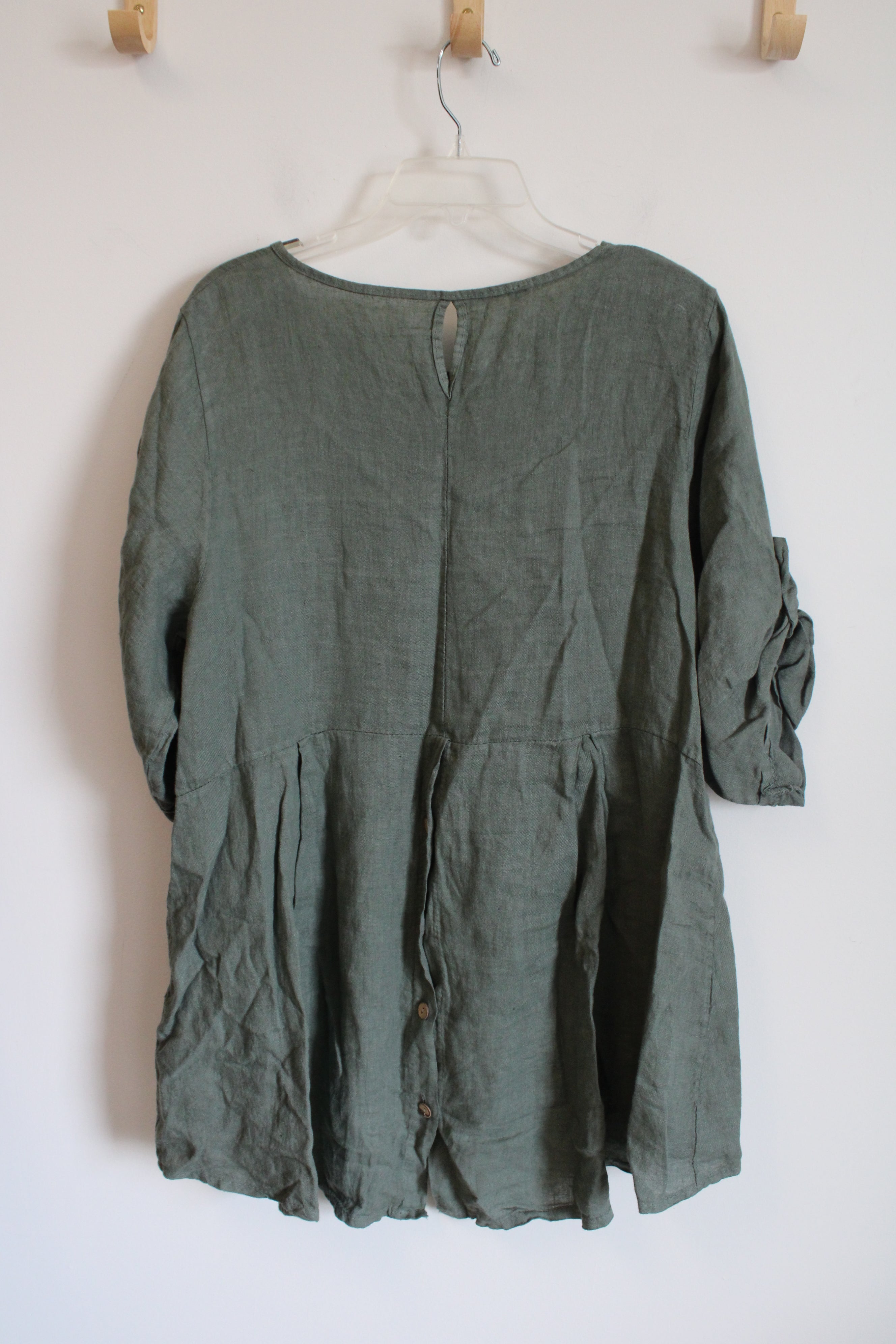 Made In Italy Olive Green Linen Tunic Top | L