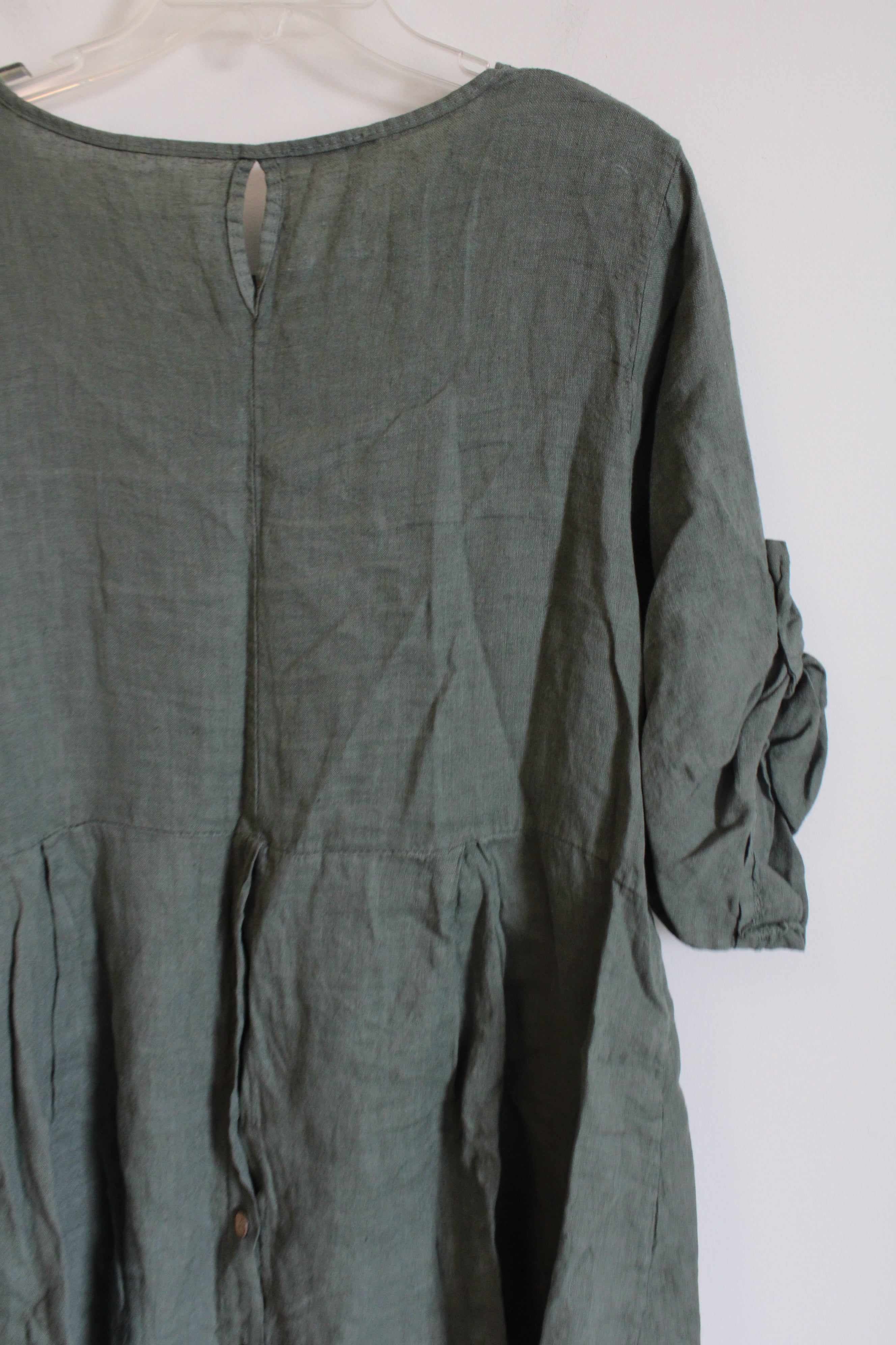 Made In Italy Olive Green Linen Tunic Top | L