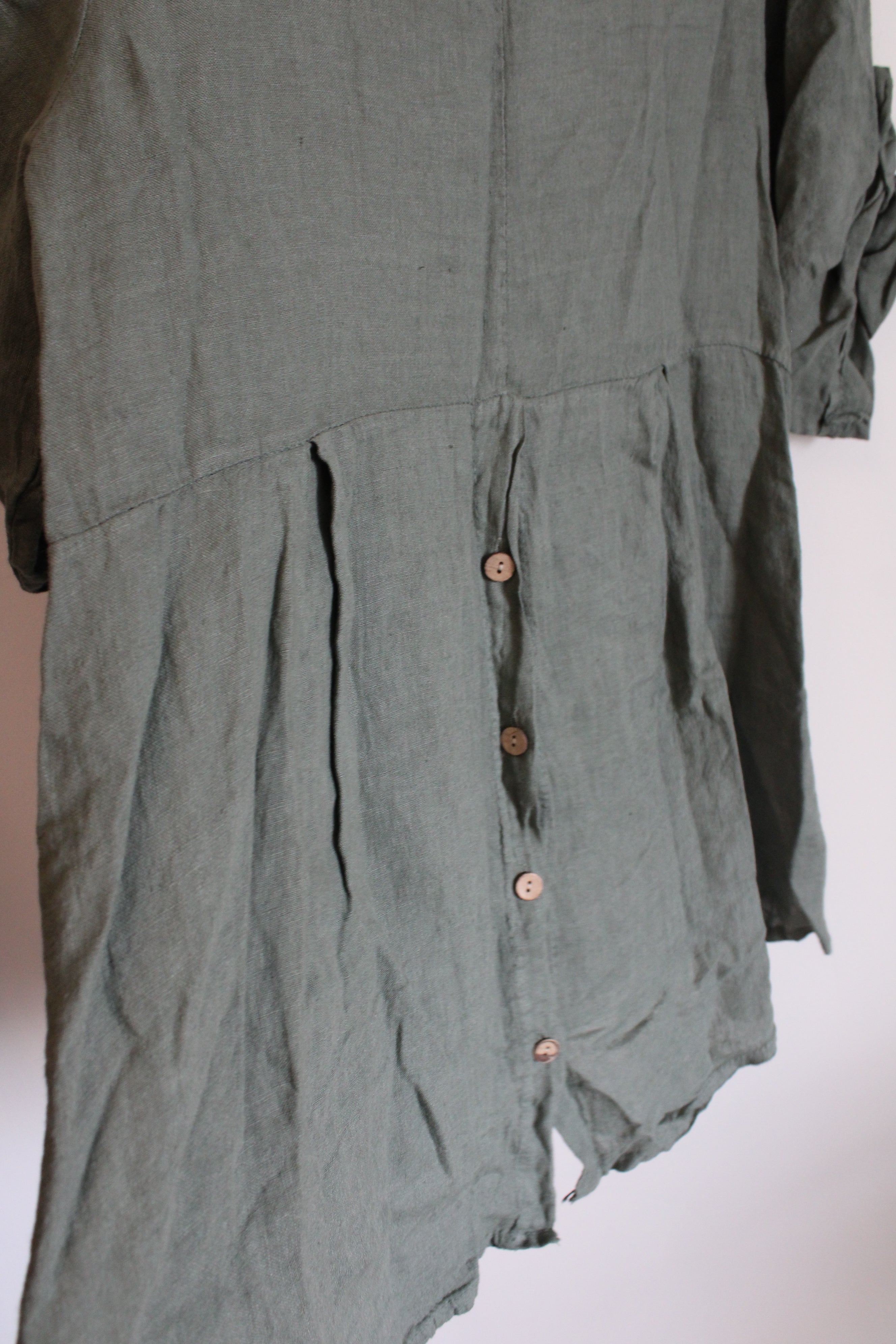 Made In Italy Olive Green Linen Tunic Top | L