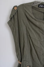 NEW Button Down Green Jute String Belted Linen Dress | M