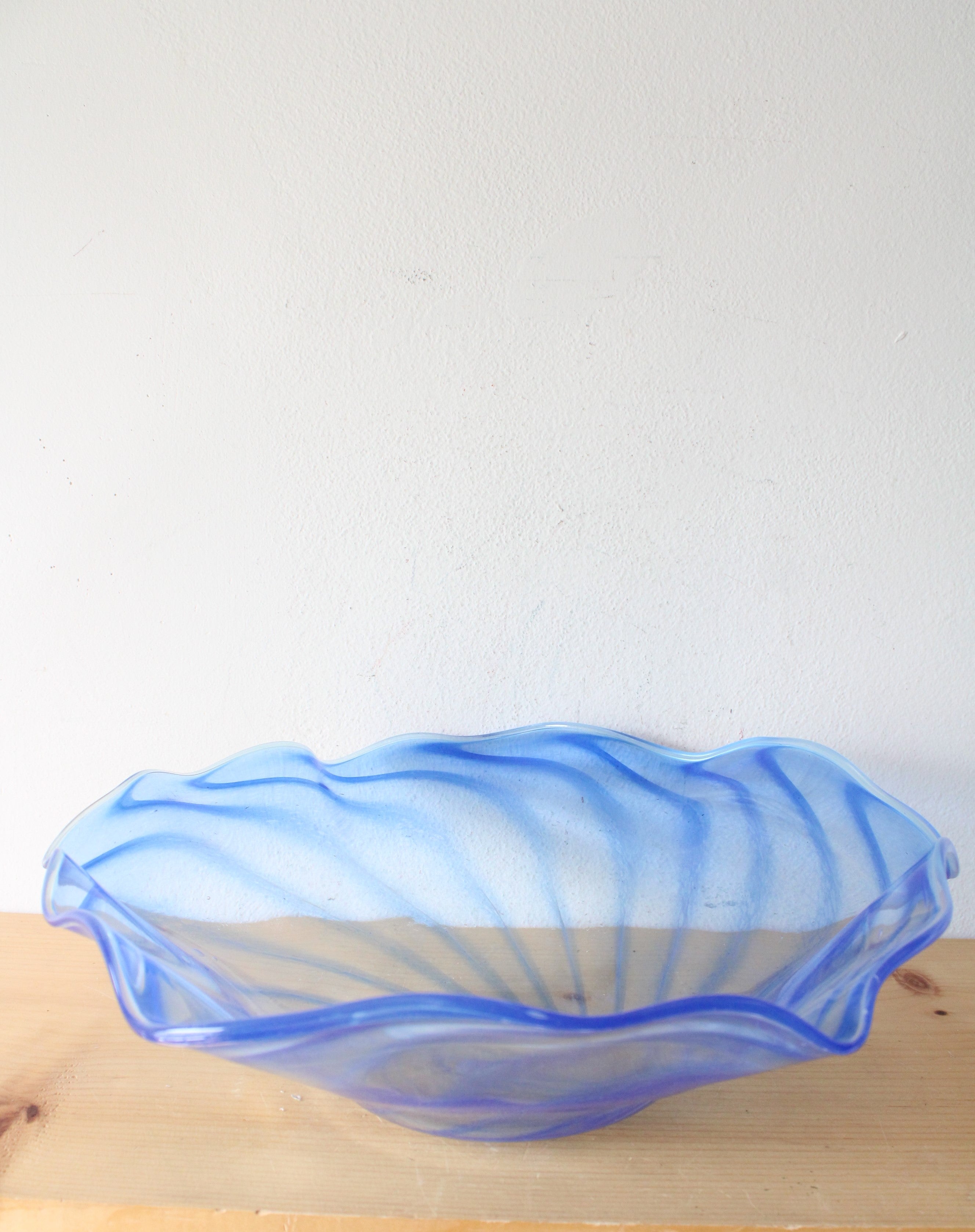 Blue Swirl Large Scalloped Edged Bowl