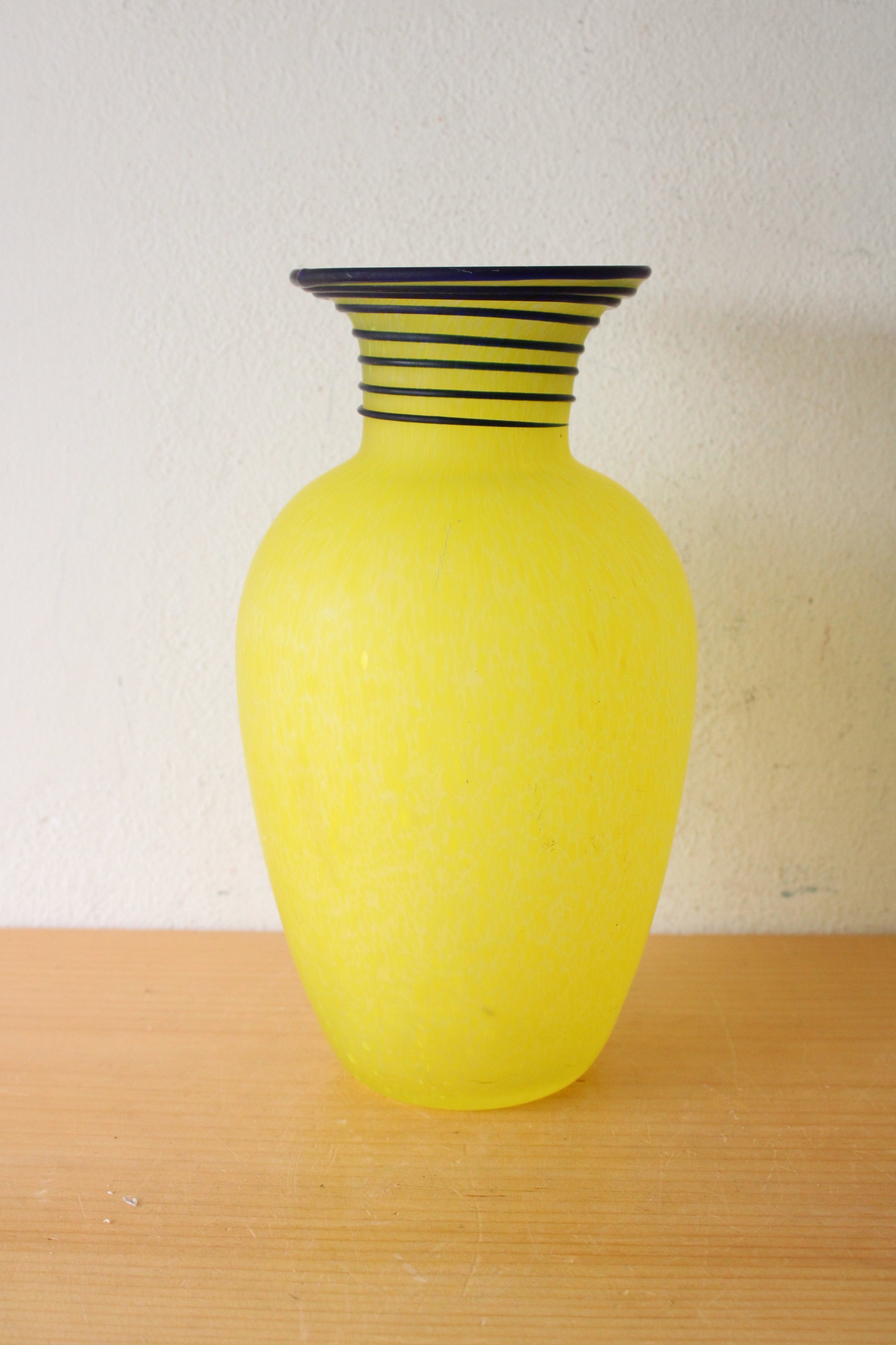 Frosted Speckled Yellow Blue Swirl Glass Vase