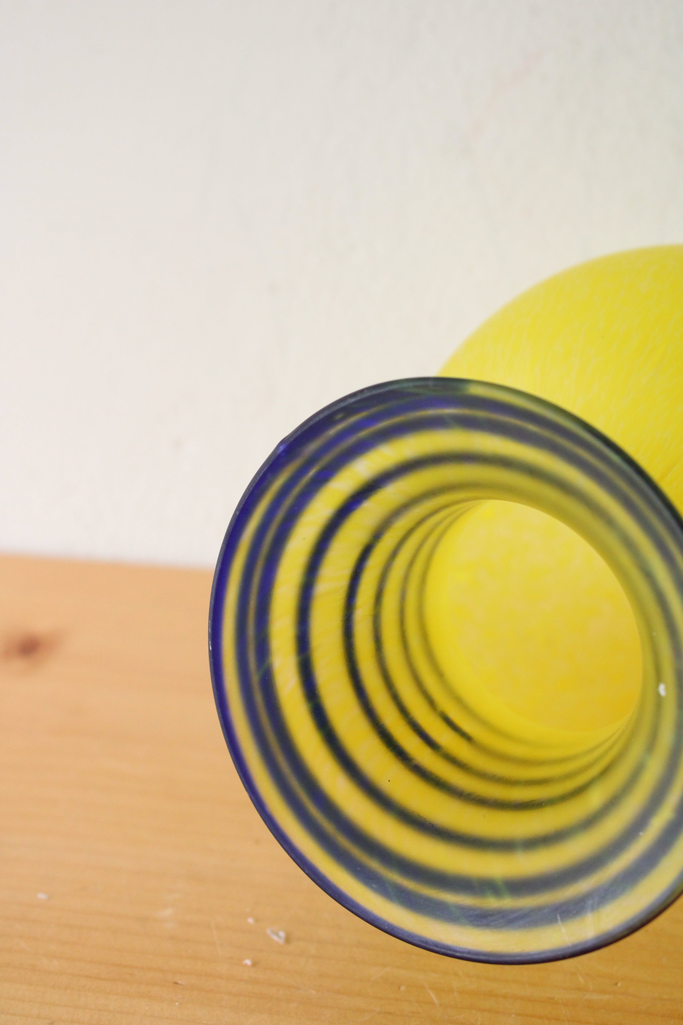 Frosted Speckled Yellow Blue Swirl Glass Vase