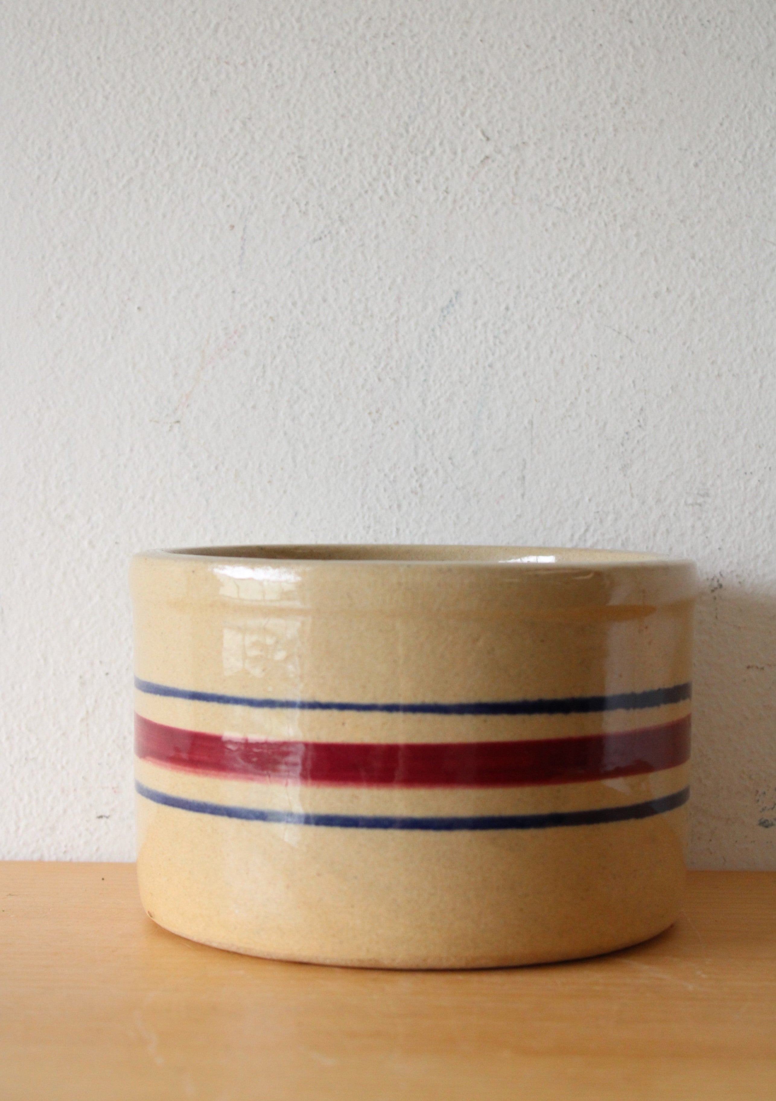 Robinson Ransbottom Vintage Red & Blue Striped Stoneware Bowl