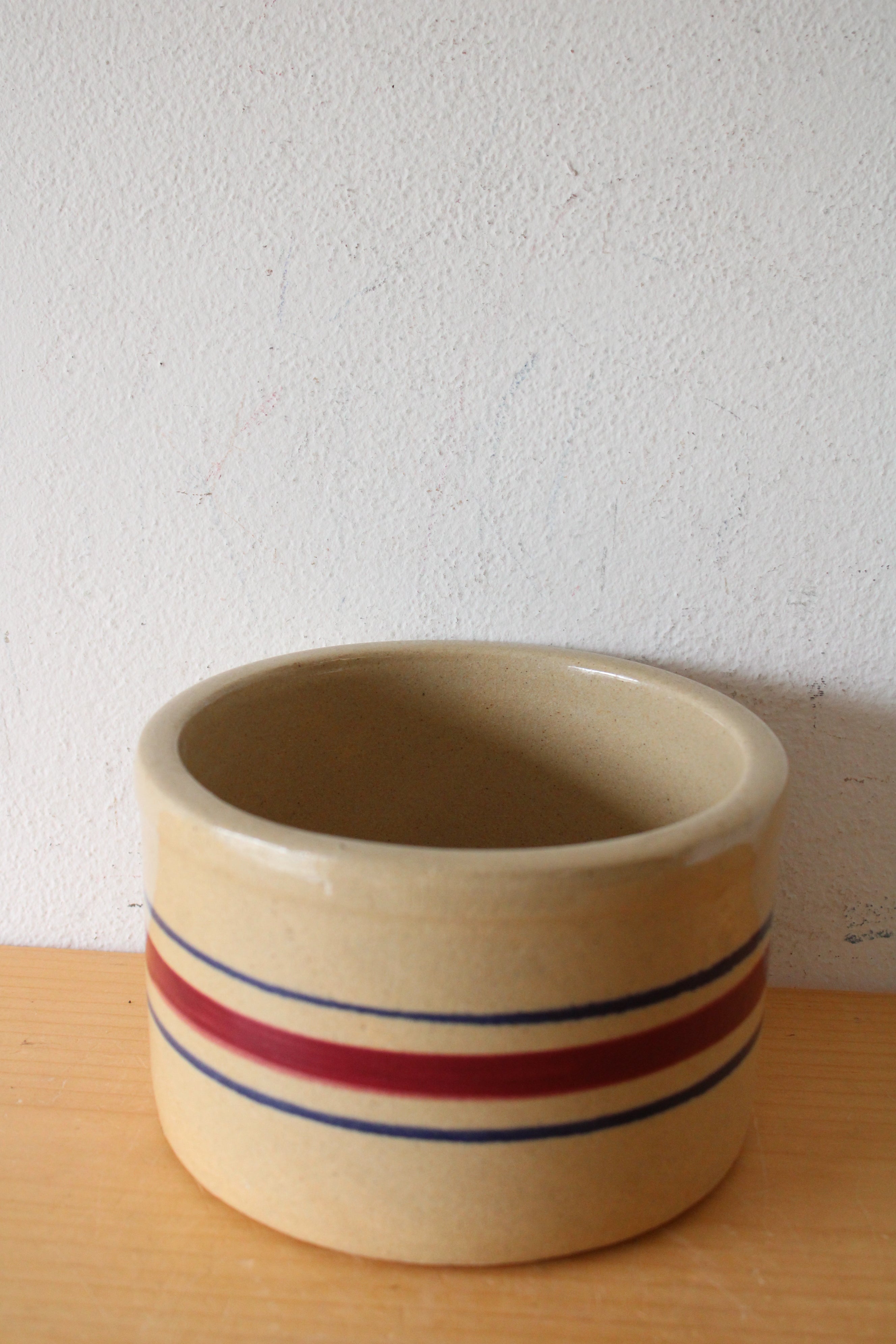 Robinson Ransbottom Vintage Red & Blue Striped Stoneware Bowl