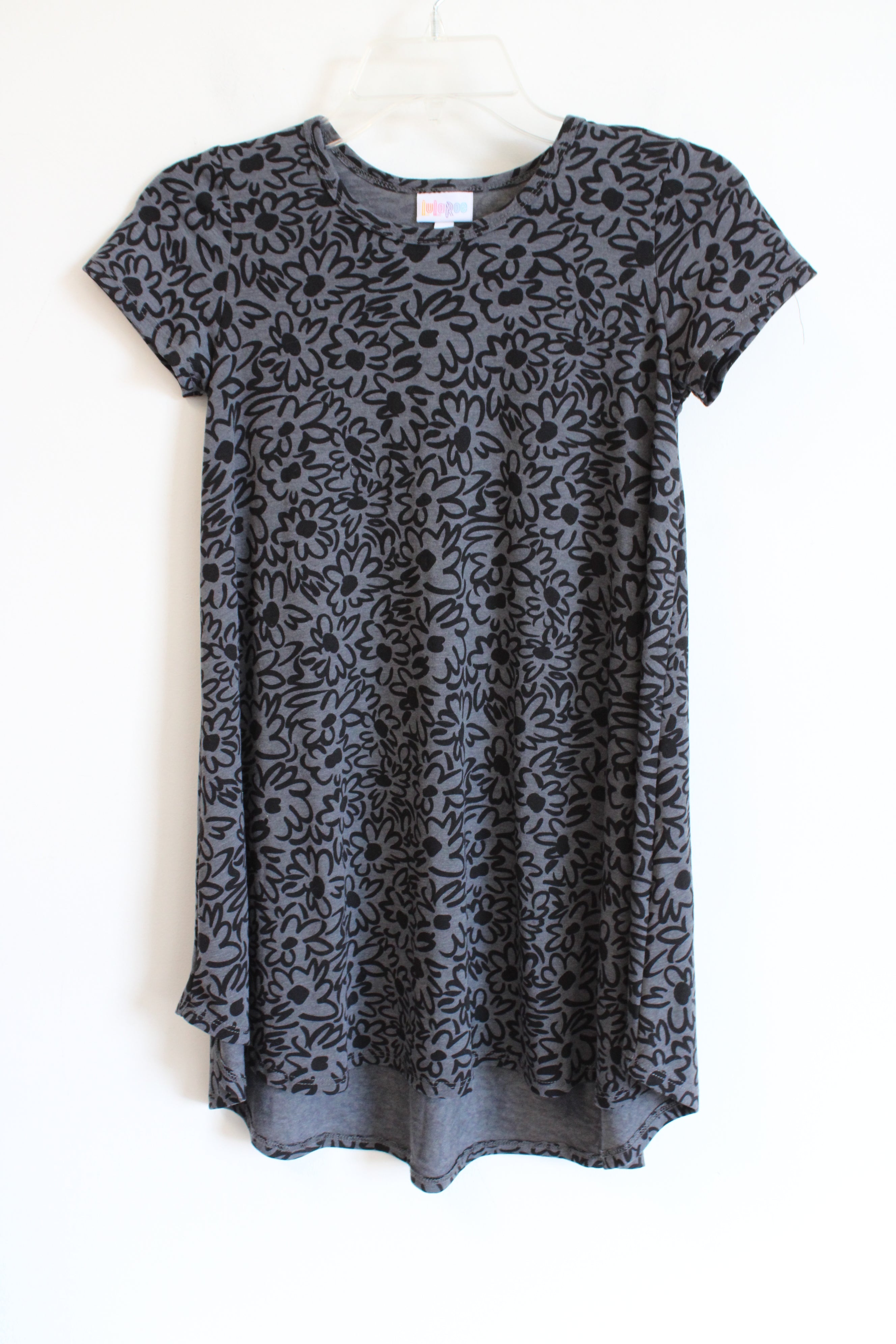 LuLaRoe Gray Black Floral Print T-Shirt Dress | 10