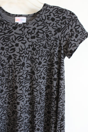 LuLaRoe Gray Black Floral Print T-Shirt Dress | 10