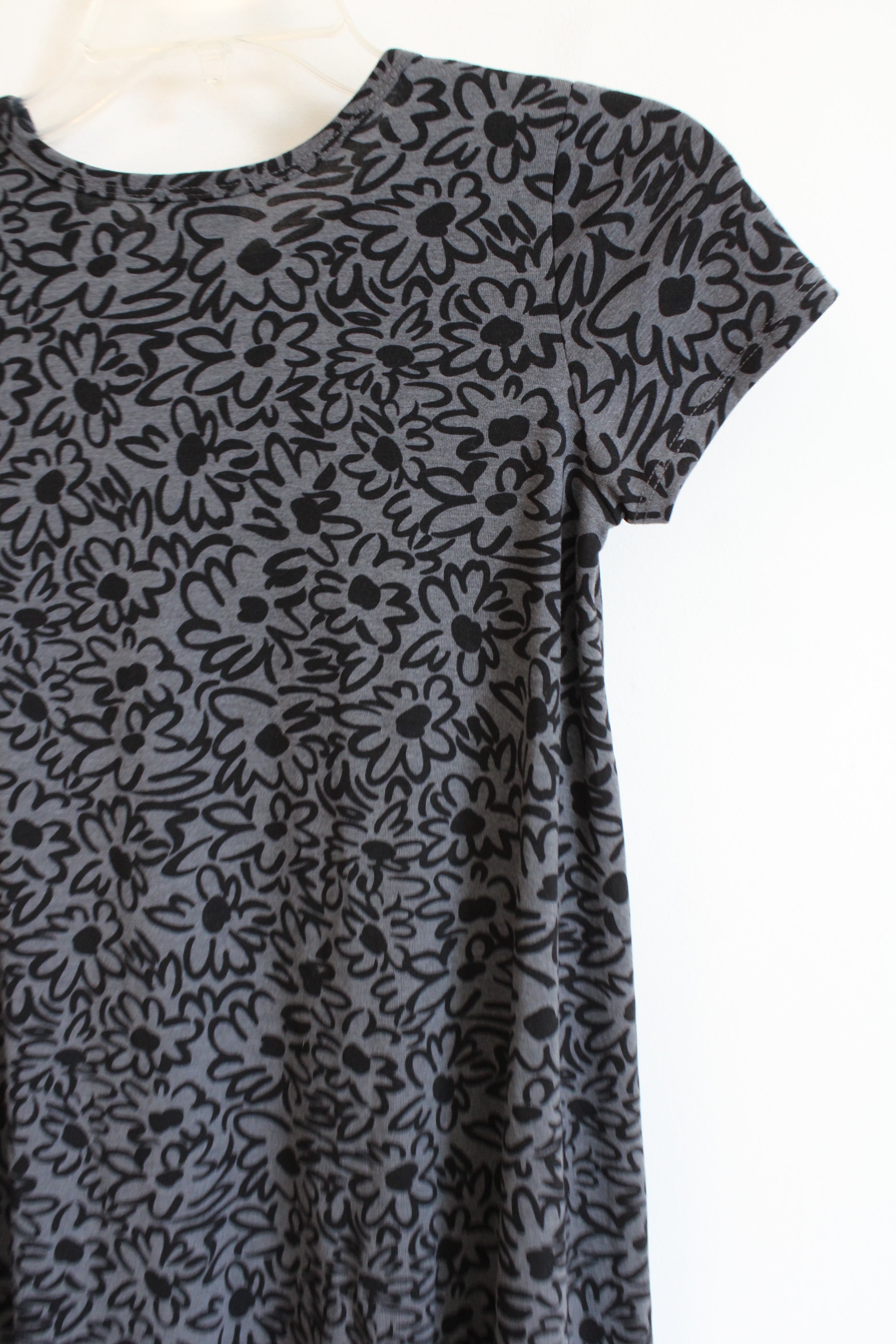 LuLaRoe Gray Black Floral Print T-Shirt Dress | 10