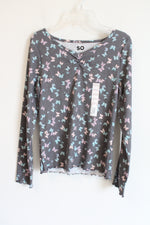 NEW SO Long Sleeved Gray Butterfly Print Tee | Youth XL (14/16)