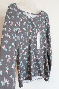 NEW SO Long Sleeved Gray Butterfly Print Tee | Youth XL (14/16)