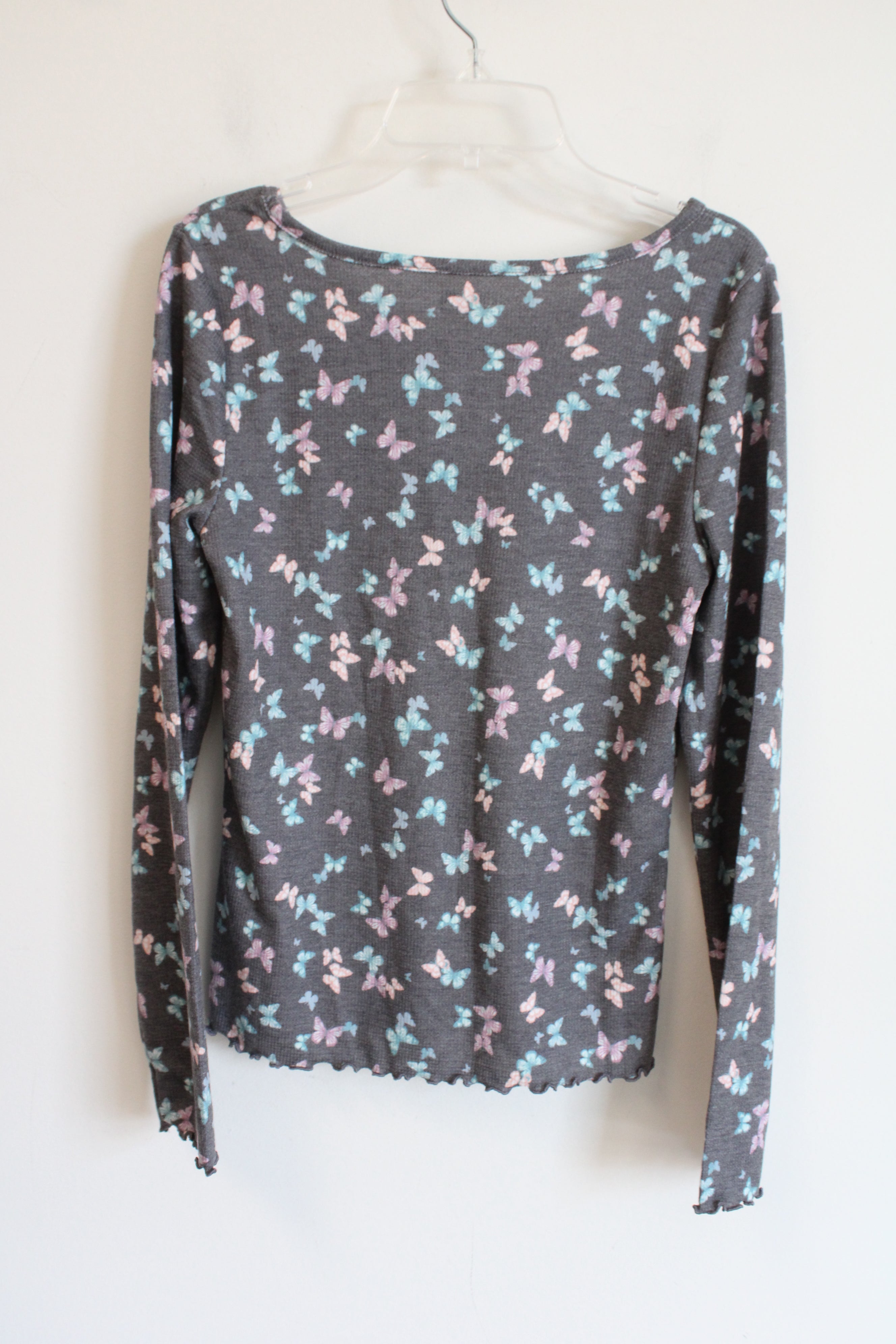 NEW SO Long Sleeved Gray Butterfly Print Tee | Youth XL (14/16)