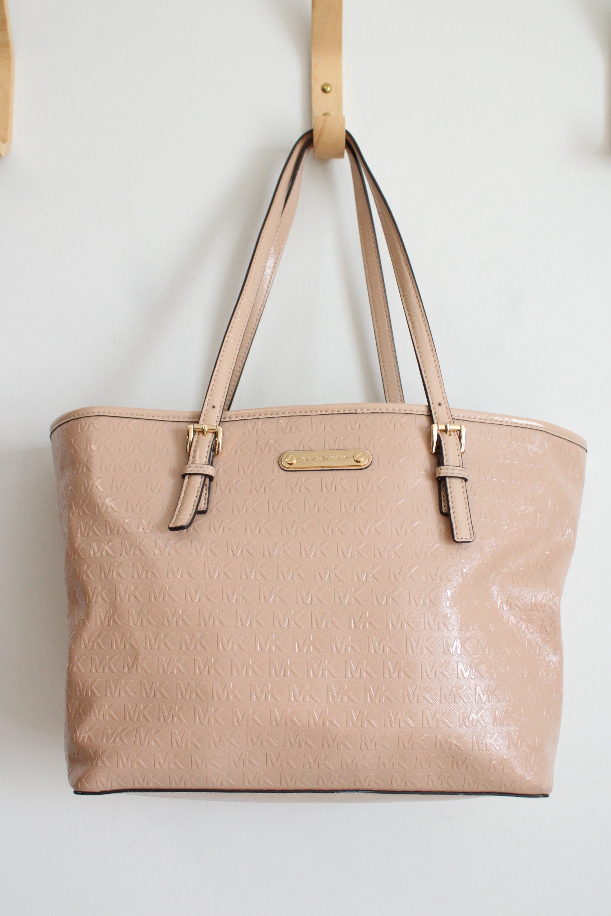 Michael Kors Light Pink Leather Signature Jet Set Carryall Tote Bag