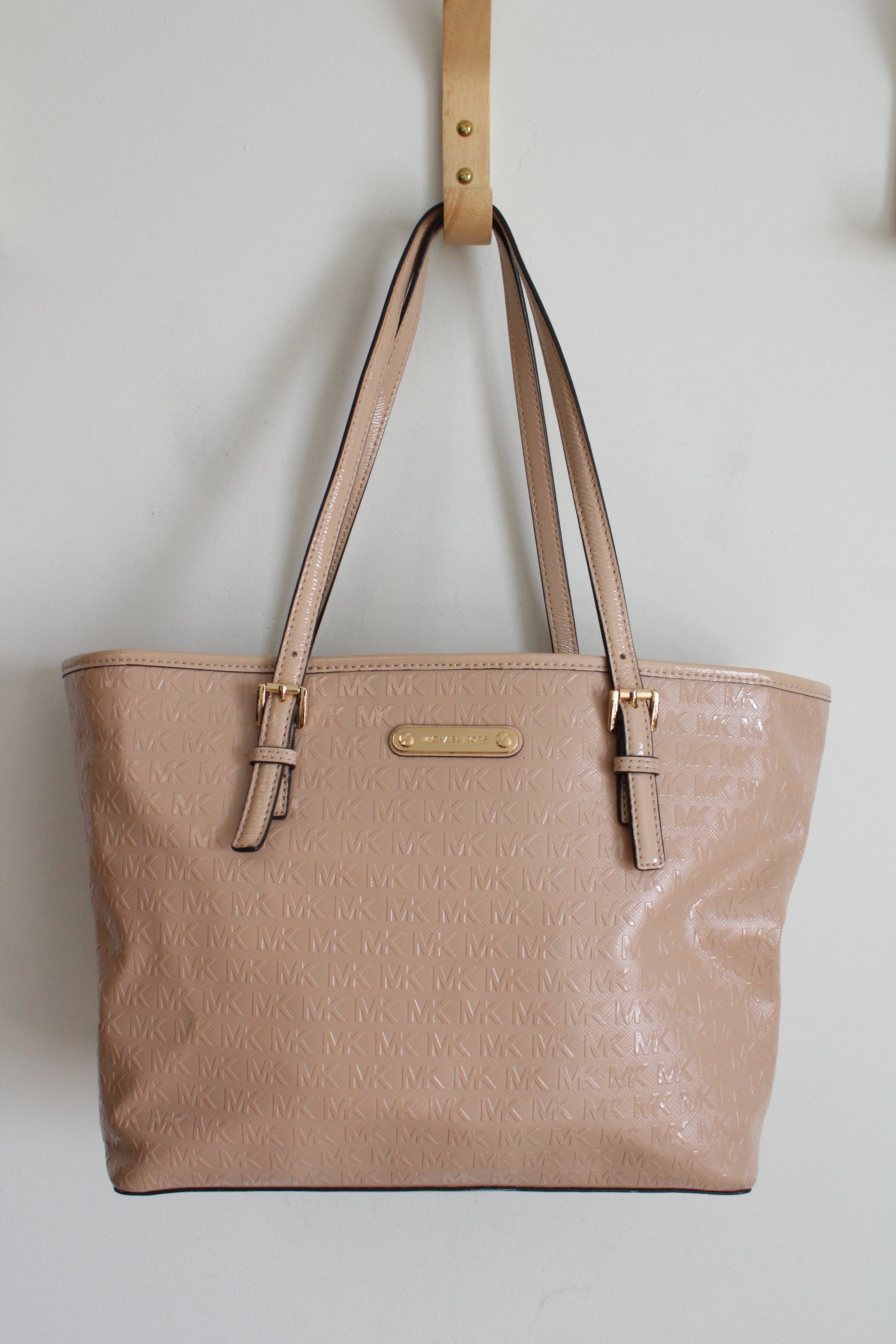 Michael Kors Light Pink Leather Signature Jet Set Carryall Tote Bag