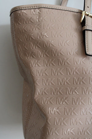 Michael Kors Light Pink Leather Signature Jet Set Carryall Tote Bag