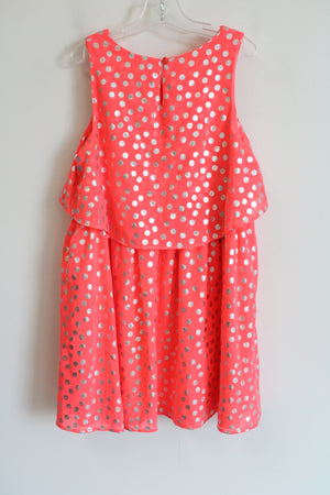 DKNY Neon Pink Silver Polka Dotted Chiffon Dress | Youth S