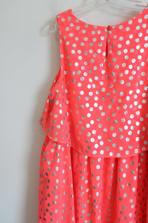 DKNY Neon Pink Silver Polka Dotted Chiffon Dress | Youth S