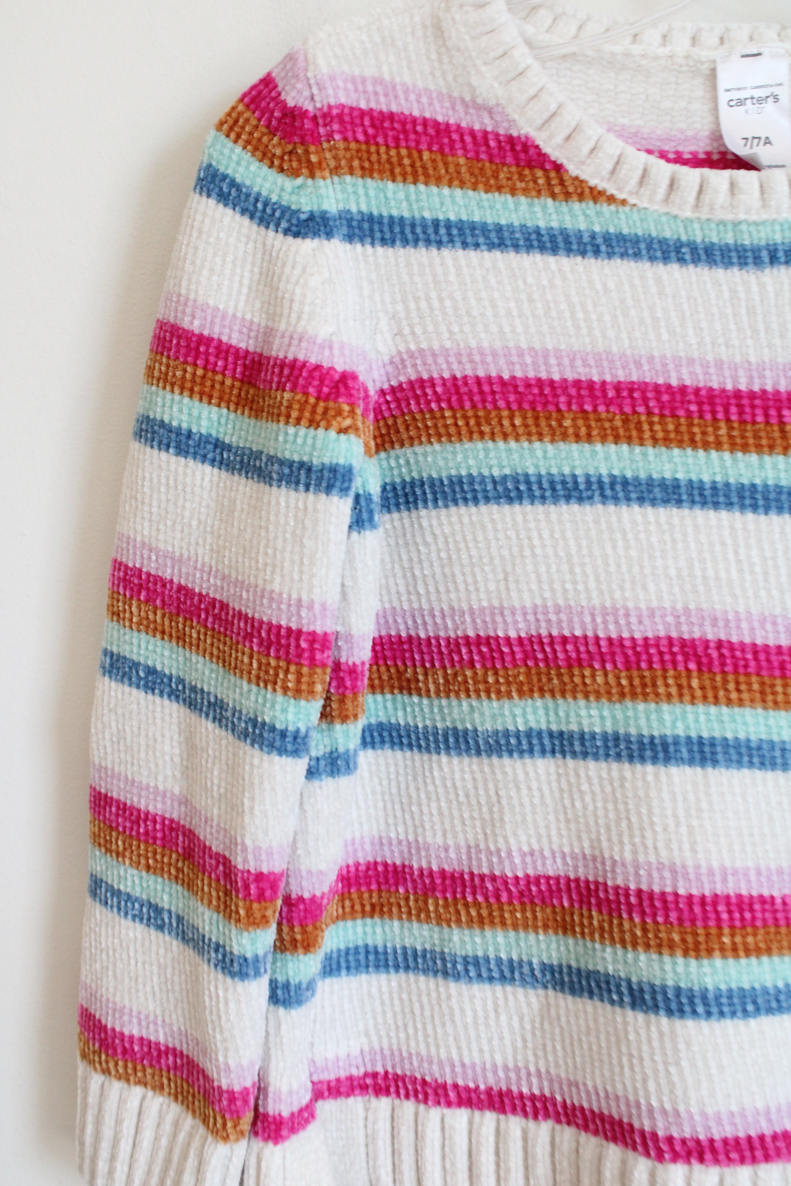 Carter's White Colorful Striped Chenille Sweater | 7