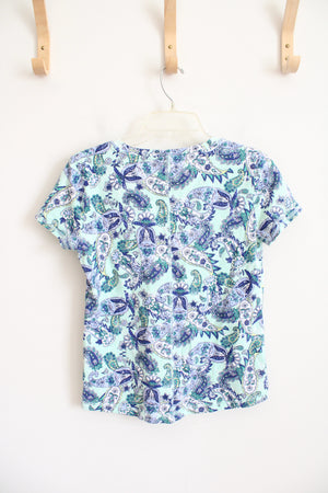 Talbots Blue Paisley Patterned Shirt | M Petite