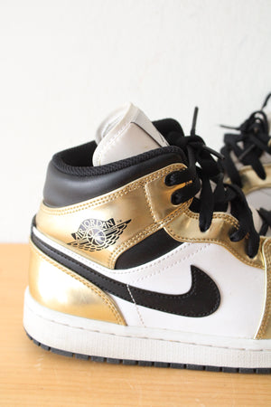 Nike Air Jordan 1 Mid SE Metallic Gold & White Sneakers | Size 8