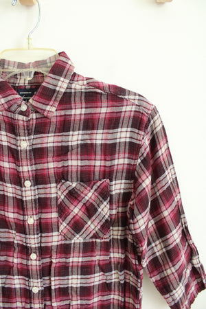 American Eagle Outfitters Boyfriend Fit Pink Plaid Button Down Top | M