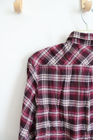 American Eagle Outfitters Boyfriend Fit Pink Plaid Button Down Top | M