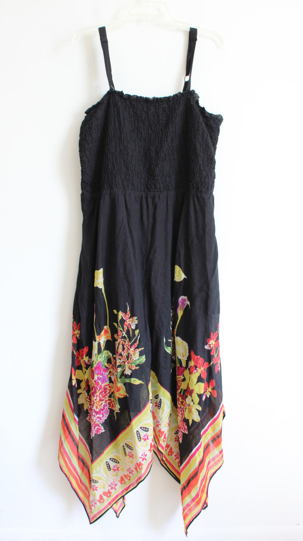 Soft Surroundings Smocked Multi-Colored Floral Black Maxi Dress | 2X