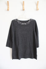 Cable & Gauge Gray Silver Ring Neckline Knit Top | M