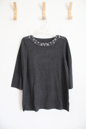Cable & Gauge Gray Silver Ring Neckline Knit Top | M