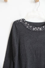 Cable & Gauge Gray Silver Ring Neckline Knit Top | M