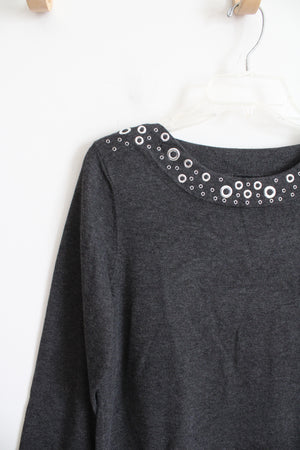 Cable & Gauge Gray Silver Ring Neckline Knit Top | M
